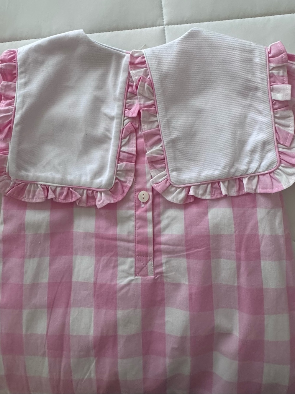 Cecil & Lou Pink Gingham Embroidered Bib One-Piece Footie - Picture 11 of 12